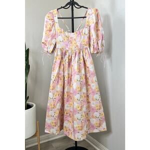 Stunning For Love & Lemons Floral Corset Cutout Tie Back Midi Dress Size S